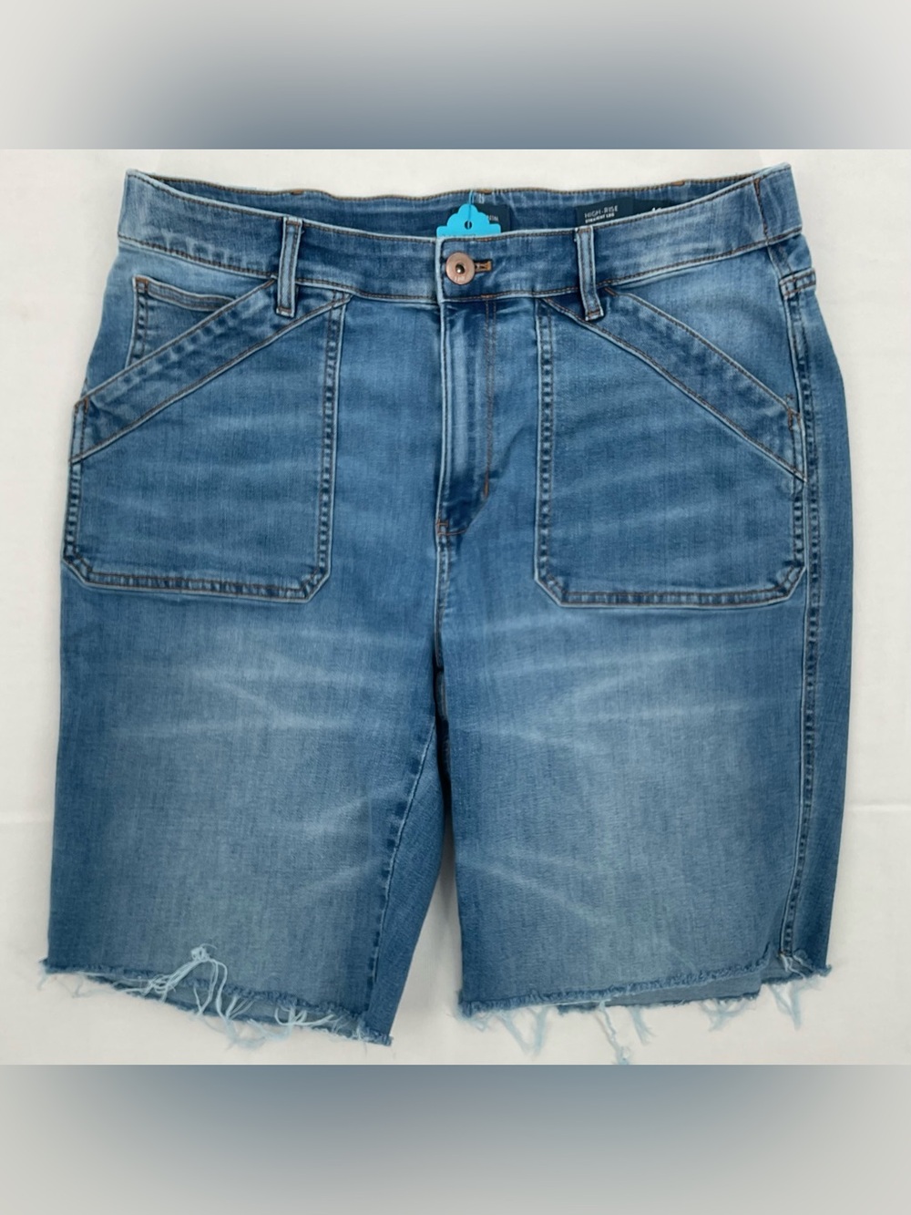 J. Jill High-Rise Straight Leg Jean Shorts in Medium Blue Raw Hem